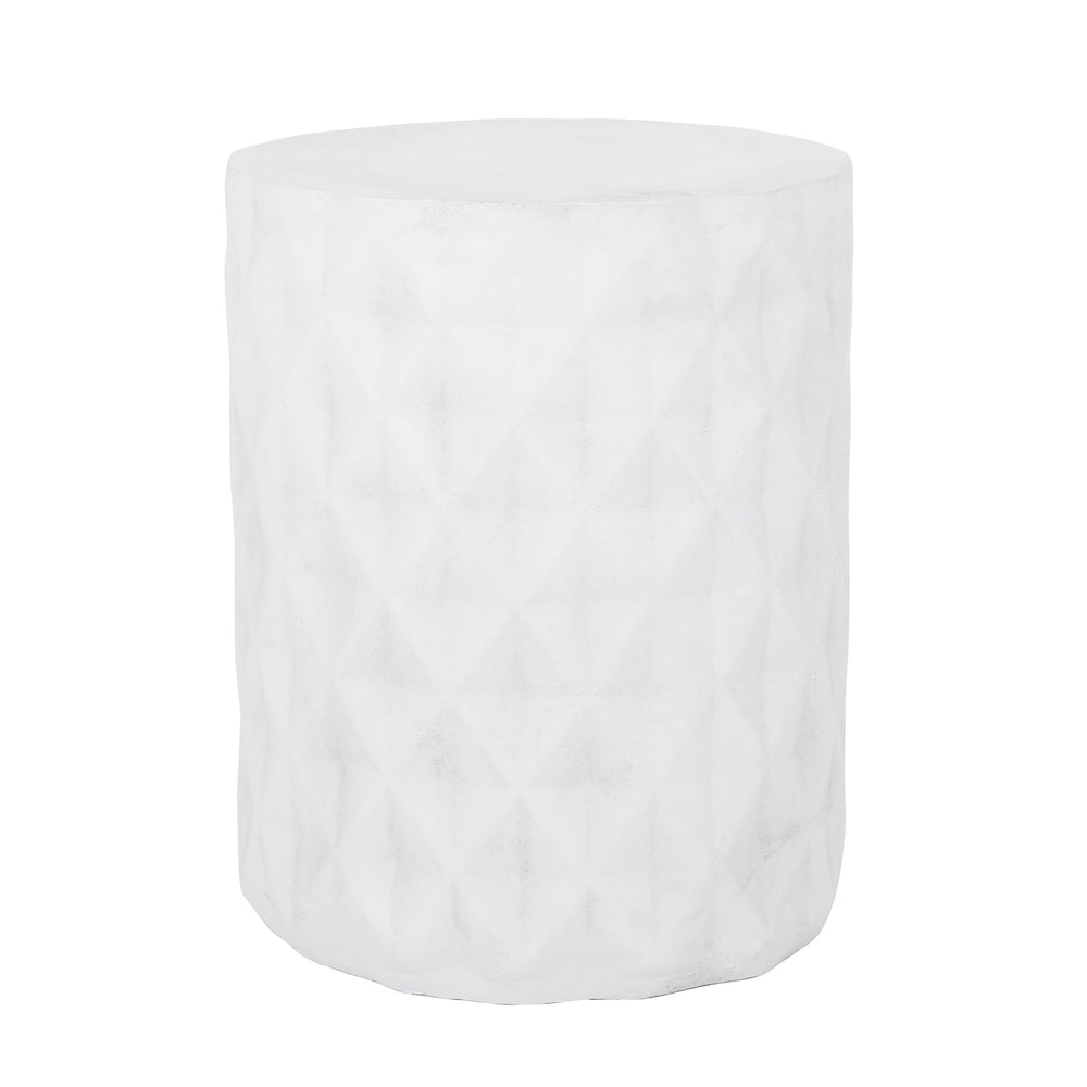 English Elm Outdoor Sculptural Concrete Side Table with Diamond Relief Pattern for Patio or Balcony 73431.00