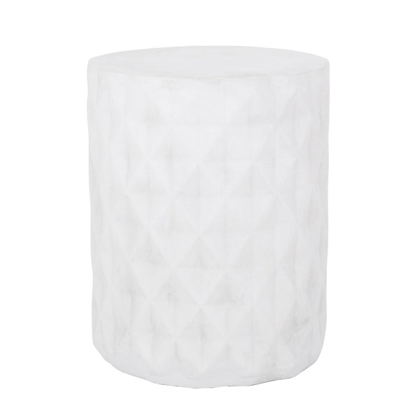 English Elm Outdoor Sculptural Concrete Side Table with Diamond Relief Pattern for Patio or Balcony 73431.00