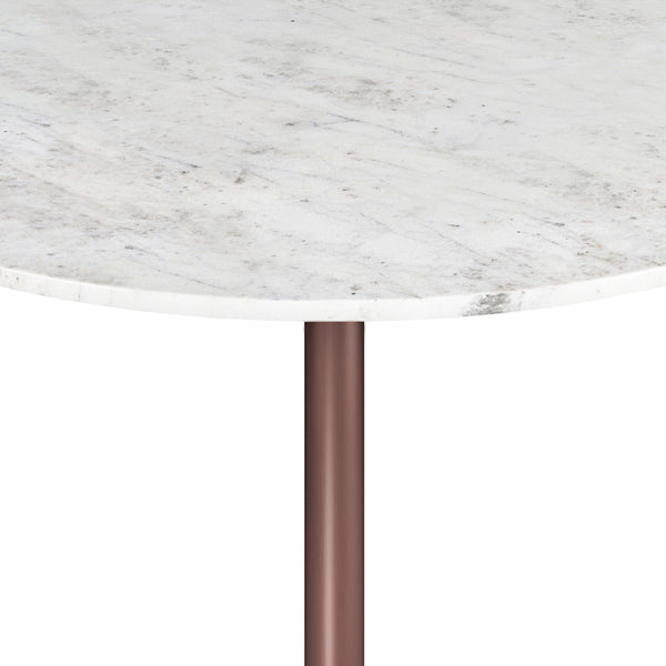 English Elm Osborne 36" Round Genuine White Marble Dining Table with Antique Copper Iron Base, Compact Chic B136P159939