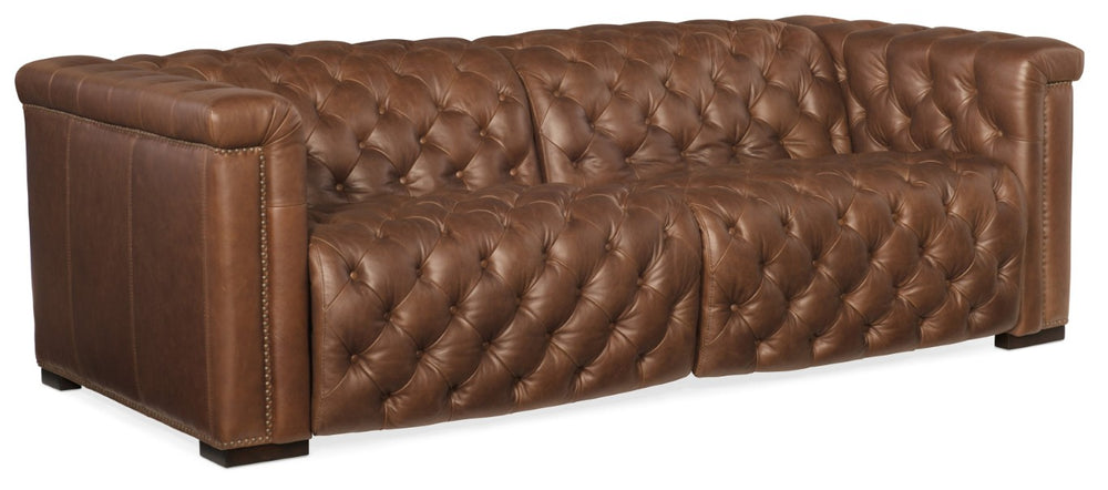 Hooker Furniture Savion Hand-Wiped Top-Grain Leather Power Reclining Sofa With Tufted Back And Adjustable Headrests Medium Brown SS434-1.5RL-P-PH-089