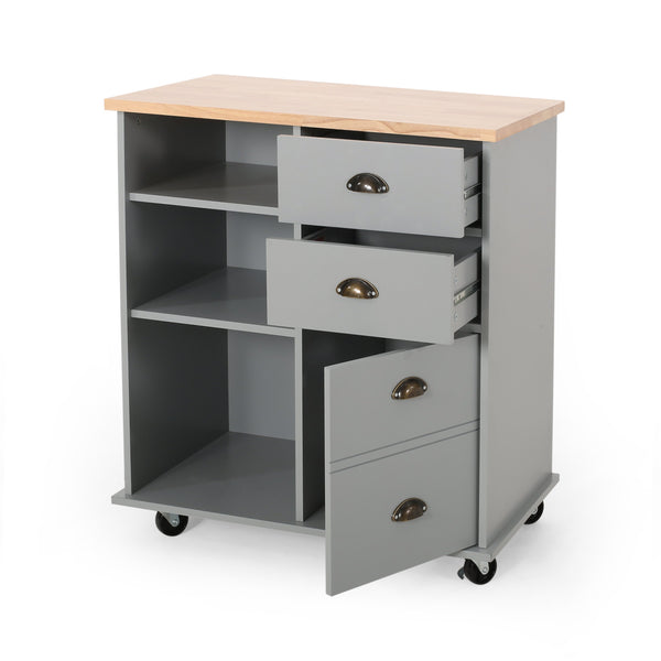 English Elm Christopher Knight Home® - Kitchen Island Cart with Rubberwood Top, Rolling Storage Cabinet with Drawers & Locking Casters Grey 67757.00NATGRY