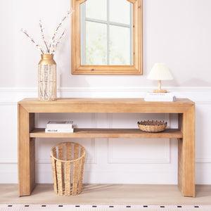 English Elm Rustic Farmhouse Console Table with Open Shelf Natural Wood Grain Entryway Accent W2729P270743