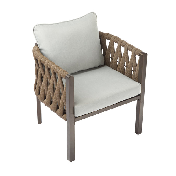 English Elm Christopher Knight Home® - 2-Pieces Outdoor Metal Patio Club Chair with Teslin Rope, Thick Cushions, Rust-Resistant Frame, Brown N780P254451B