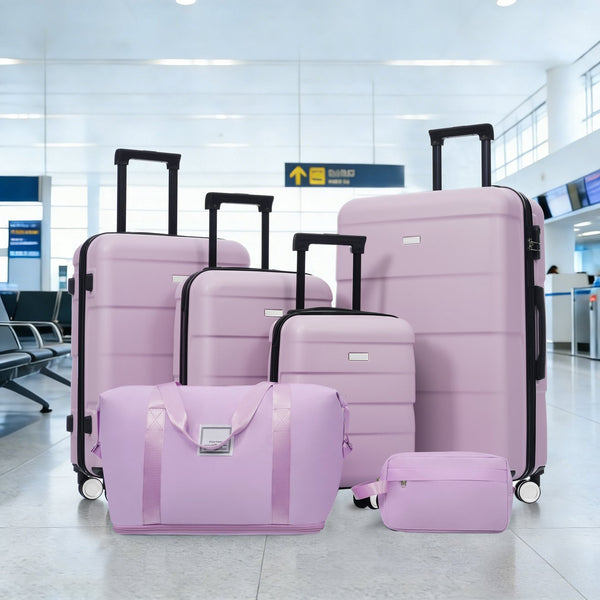 English Elm 6 Piece Hardshell Abs Travel Set with Spinner Wheels Combination Lock and Toiletry Bag Pink Purple N732P391314I