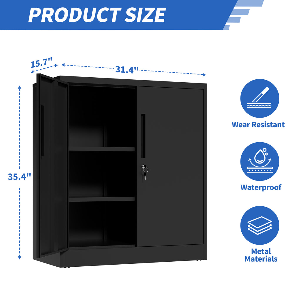 English Elm Metal Lockable Steel Cabinet Two Adjustable Shelves Garage Office Utility Storage T2398P442669