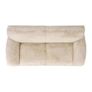 English Elm Jennifer Taylor Home - Summit 83" Faux Sheepskin Overstuffed Sofa in Cream Beige Faux Fur — Luxe Mongolian Softness, Cozy Statement Piece B2719P238349
