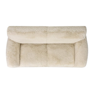 English Elm Summit 83" Faux Sheepskin Overstuffed Sofa, Cream Beige Faux Fur