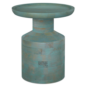 English Elm Haynes Solid Mango Wood Accent Table Teal Wash Finish Bohemian Plant Stand B136P419864