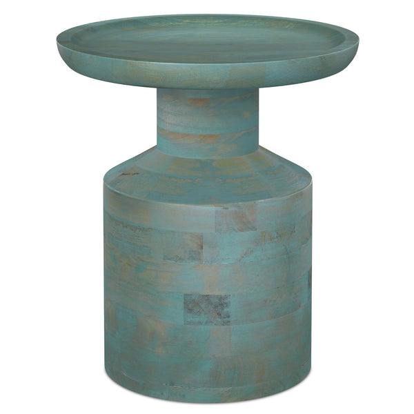 English Elm Haynes Solid Mango Wood Accent Table Teal Wash Finish Bohemian Plant Stand B136P419864