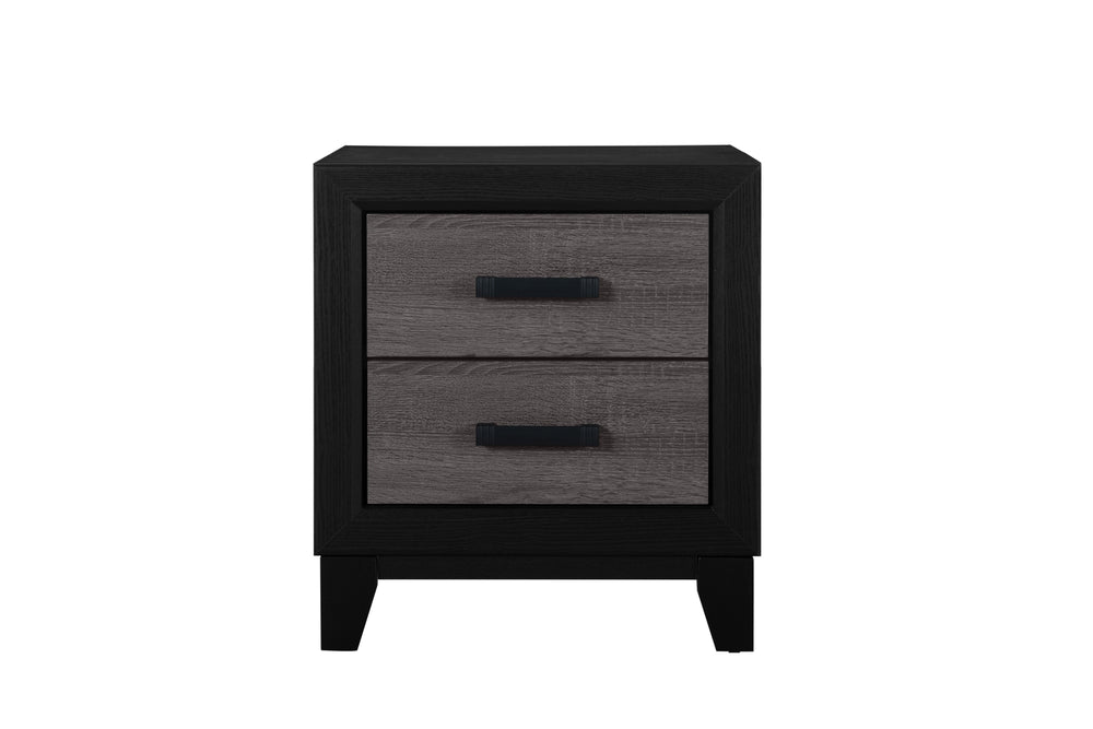 English Elm SOLUTO Rustic Grey & Black Nightstand – Urban Farmhouse Solid Wood + MDF, 2 Drawers & Metal Hardware B201P215852