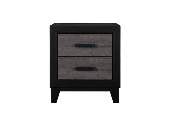 English Elm SOLUTO Rustic Grey & Black Nightstand – Urban Farmhouse Solid Wood + MDF, 2 Drawers & Metal Hardware B201P215852