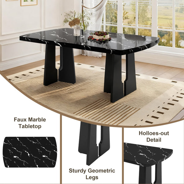 English Elm 6 Piece Dining Set with Rectangular Solid Wood Table, Upholstered Chairs & Bench, Rustic Charm, Easy Assembly, Seats 6 Black+ Gray N752S000011B