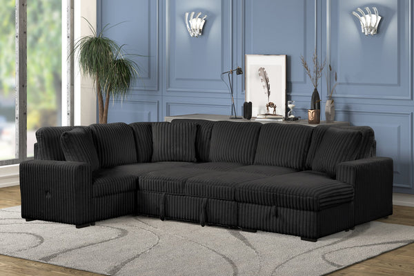 English Elm Grande Modern Sectional Sofa with Sleeper, Built-In Storage & USB Charging — Plush Contemporary Comfort Black B009S01921