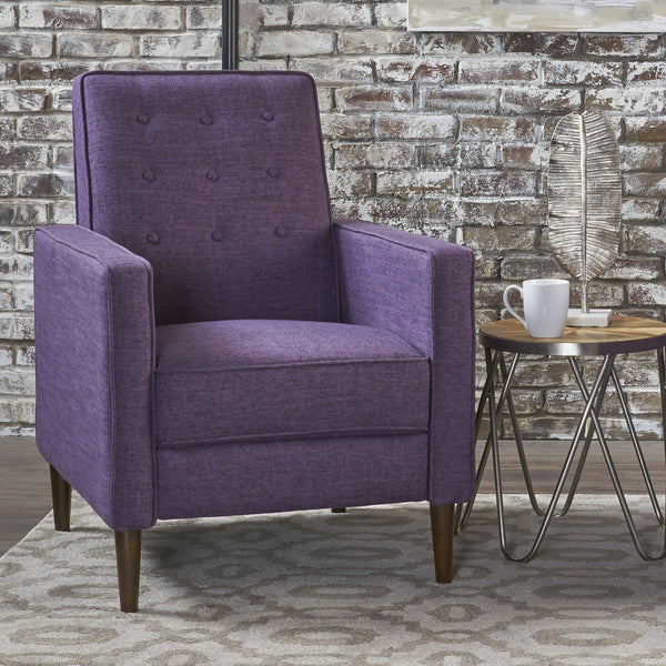 English Elm Christopher Knight Home® - Fabric Recliner Chair Mid-Century Modern Pushback Single Sofa with Tufted Cushion, Birch Legs, Cozy Comfort Purple 60741.00MPUR