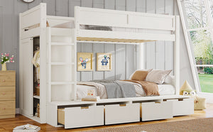 English Elm Twin Triple Bunk Bed Metal L-shaped Frame Sleeps Three Kids White Finish Ivory W1580S00643