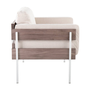 English Elm Accent Chair Farmhouse Style with Cream Upholstery Grey Wood and White Metal Base B202S02194