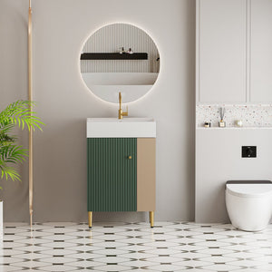 English Elm 21.6" Compact Bathroom Vanity with Ceramic Sink Soft Close Cabinet Open Side Shelf W1920S00190