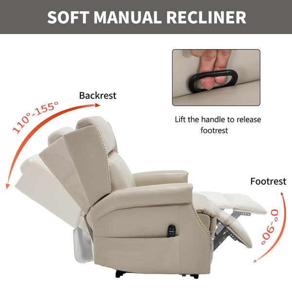 English Elm Emon's Overstuffed Chenille Power Lift Recliner with Massage Heat and Charging Ports Beige W1803S00086
