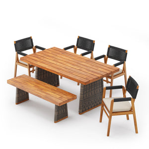 English Elm Christopher Knight Home® - Outdoor 6-Piece Acacia Wood Dining Set With Rattan Legs, Cushions, And Stylish Weather Resistance N773OD00043B