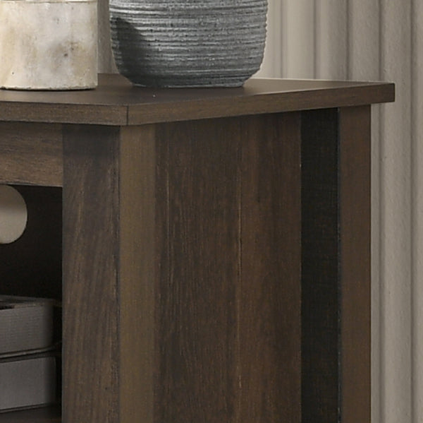 English Elm Tropea 58 Inch Open Shelf Media Console with Oak Finish and Cord Management B2749P413244