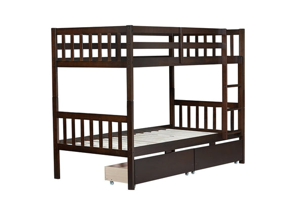 English Elm Twin Over Twin Bunk Bed In Espresso - Durable Rubberwood, Convertible Design With Storage Drawers & Safety! W504S00200-GIGA