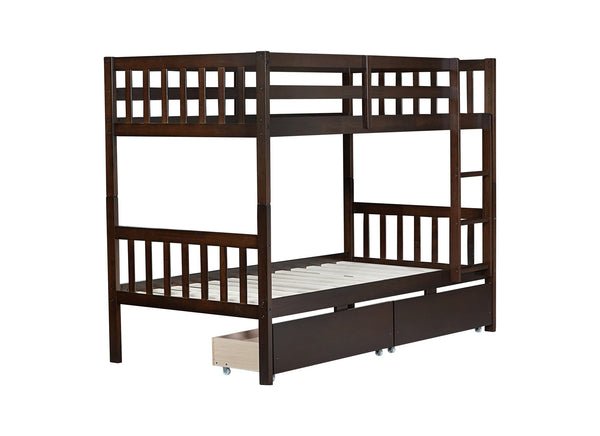 English Elm Twin Over Rubberwood Bunk Bed Convertible with Storage Drawers and Safety Rails W504S00298