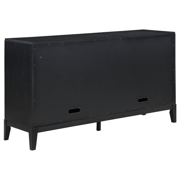 English Elm Mason Luxurious Black 2-Drawer Sideboard with Deep Red Faux Leather Accents, Tufted Detail, Sleek Wood Finish B062P354072