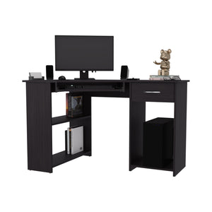 English Elm EKKO L-Shaped Corner Computer Desk with Drawer, Shelves & CPU Compartment, Scratch-Resistant Workstation Wenge 51.97 L x 29.13 W x 3.15 H B128P387080