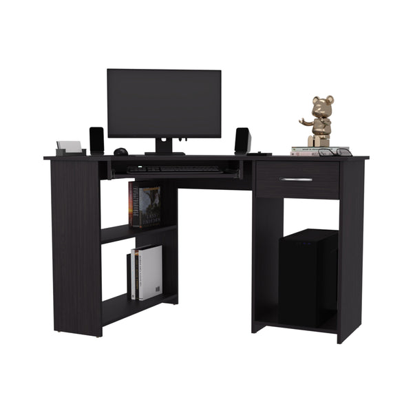 English Elm EKKO L-Shaped Corner Computer Desk with Drawer, Shelves & CPU Compartment, Scratch-Resistant Workstation Wenge 51.97 L x 29.13 W x 3.15 H B128P387080