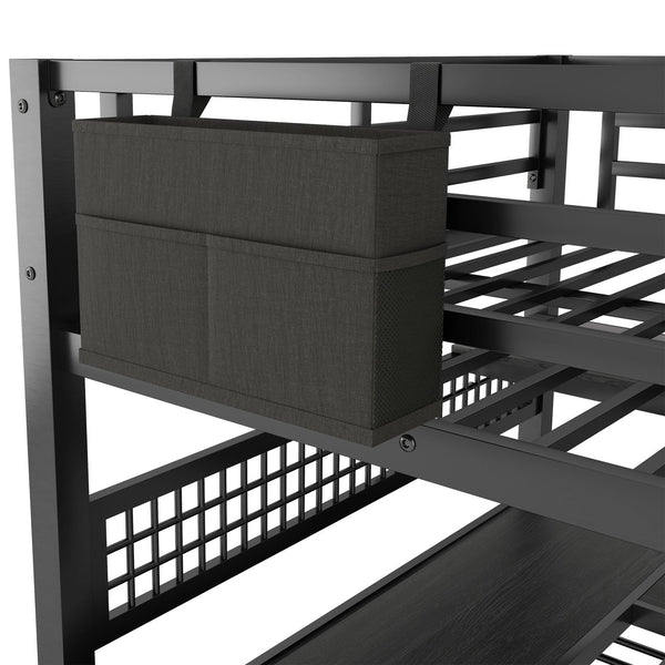 English Elm Full Size Steel Loft Bed with Staircase Storage Wardrobe Desk and Led Lighting Black W2593S00079