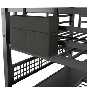 English Elm Full Size Steel Loft Bed with Staircase Storage Wardrobe Desk and Led Lighting Black W2593S00060
