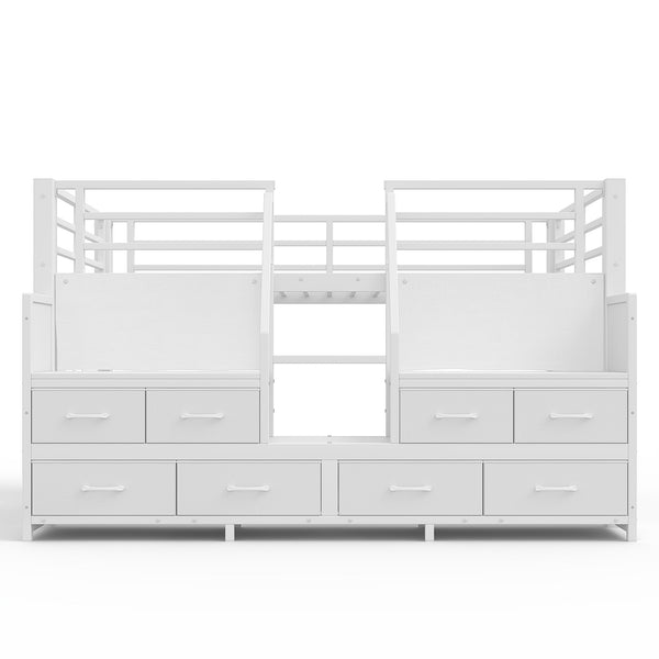 English Elm Twin Low Loft Bed with Shelves Fabric Drawers and Under Bed Study Nook Metal Frame Light White W5305S00042