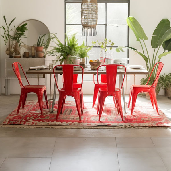 English Elm Set Of 4 High Gloss Red Metal Dining Chairs - Stackable, Lightweight, Easy-Clean, Modern Design! B347P383078-GIGA