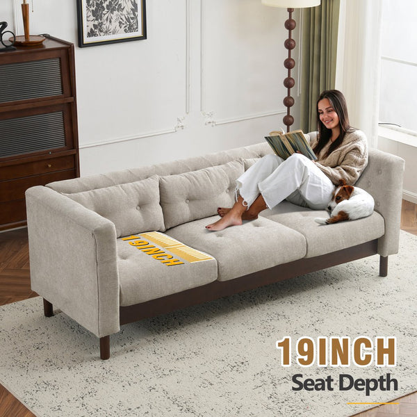 English Elm Christopher Knight Home® - 78" Upholstered Sofa with Tufted Linen-Like Fabric, Deep 19" Seat, Sturdy Rubber Wood Legs, 900lb Capacity Gray+Beige N763P243921A