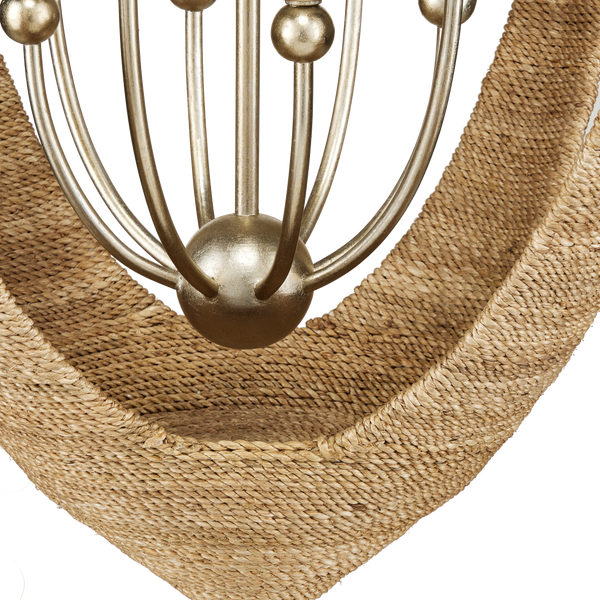 Menorca Chandelier: Artisan-Crafted Abaca Rope Design with Contemporary Silver Leaf Finish, 33.75" Height