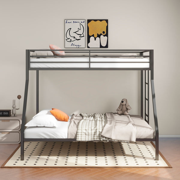English Elm Metal Twin Over Full Bunk Bed Steel Frame with Guardrails for Kids or Guest Rooms Black B016P469271