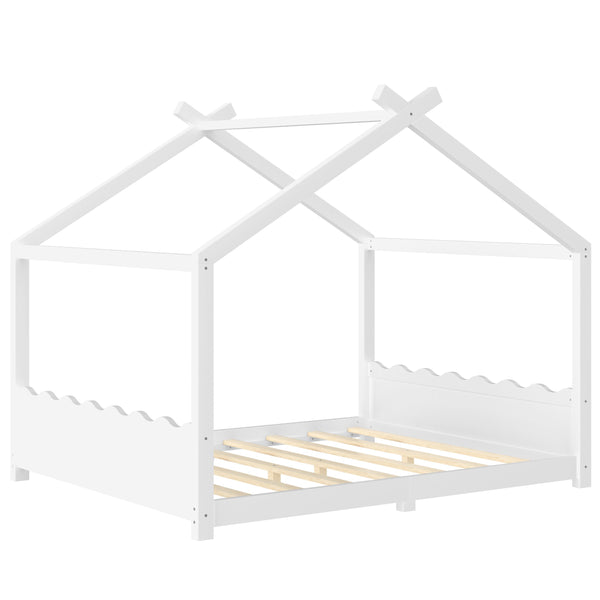 English Elm Queen House Frame Floor Bed Solid Pine Montessori Low Profile Kids Bedroom Light White W1580P387847