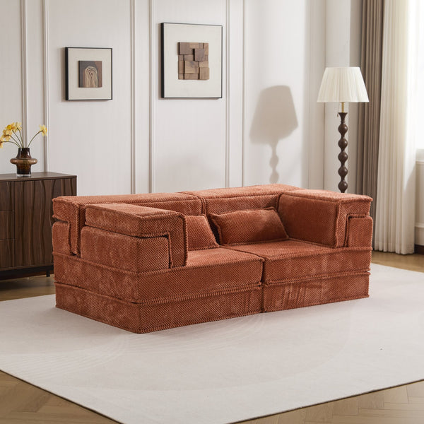 English Elm Compression Mahjong Sofa - Versatile Modular Floor Sofa Bed In Orange, Plush Memory Foam Comfort W3723P377144