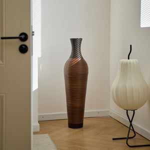 English Elm 39 Tall Designer Floor Vase 39.25" Black+Gray Two-Tone PVC Rattan 40" Modern Rustic Accent for Living Rooms W2796P193947