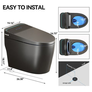 English Elm Unique Intelligent One Piece Toilet with Bidet Warm Air Dryer and Auto Sensor Seat Gray W3133P476382