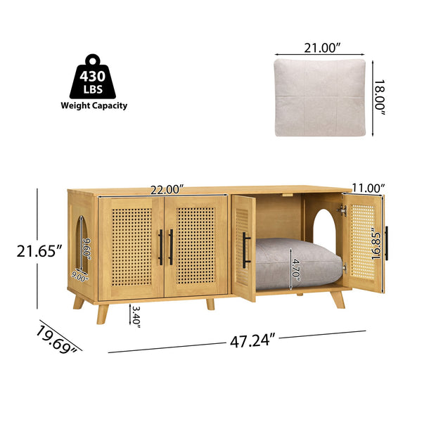 English Elm Lars Rubberwood Rattan Dog Crate Cabinet Stylish Pet Kennel for Living Room Natural N775P397559N