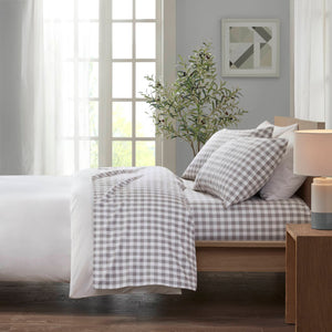 English Elm 3 Pcs Twin Cotton Flannel Sheet Set - Cozy Gray Herringbone Check For Year-Round Comfort & Style B035P319746