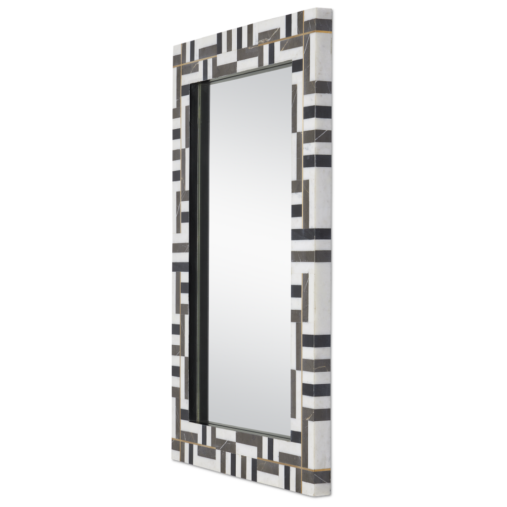 Gentry Rectangular Mirror: Elegant Geometric Marble Design with Brass Inlay for Modern Spaces
