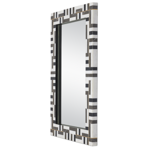 Gentry Rectangular Mirror: Elegant Geometric Marble Design with Brass Inlay for Modern Spaces
