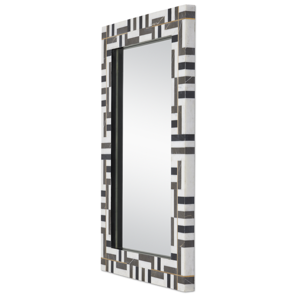 Gentry Rectangular Mirror: Elegant Geometric Marble Design with Brass Inlay for Modern Spaces