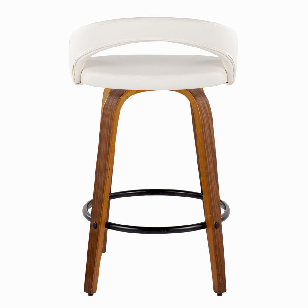 English Elm Fixed-height Swivel Counterstools Mahogany Wood Chrome Footrest Velvet Seat Set of 2 White B202S01776