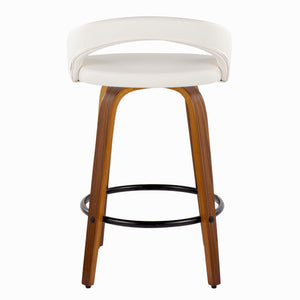 English Elm Fixed-height Swivel Counterstools Mahogany Wood Chrome Footrest Velvet Seat Set of 2 White B202S01776