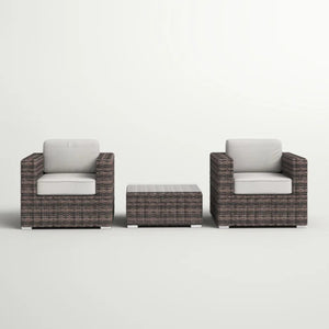 English Elm Fully Assembled 2-Person Rattan Wicker Seating Set With Cushions For Cozy Outdoor Relaxation B120S00031