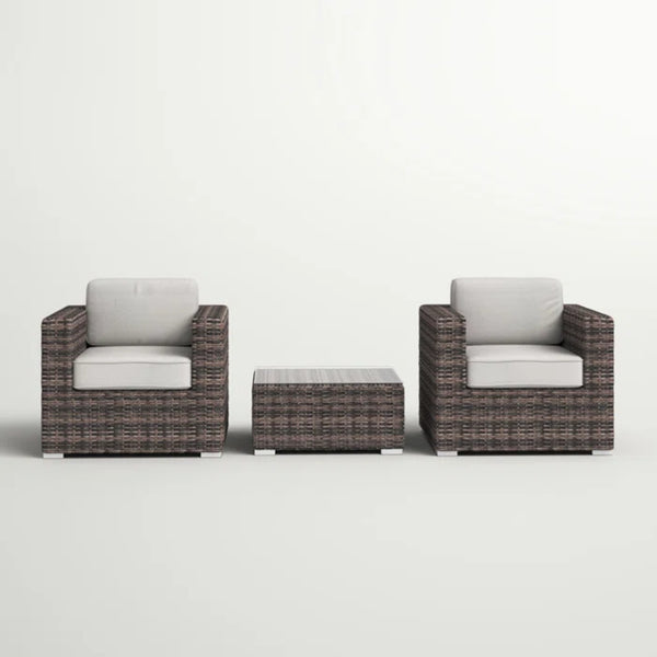 English Elm Fully Assembled 2-Person Rattan Wicker Seating Set With Cushions For Cozy Outdoor Relaxation B120S00031
