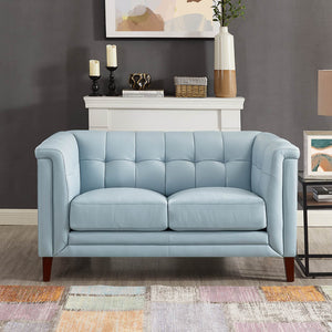 English Elm Arvo Leather Loveseat with Top-Grain Seating, Pocket Coil Cushions, Feather-Memory Comfort, Durable Frame Blue B2705P324381